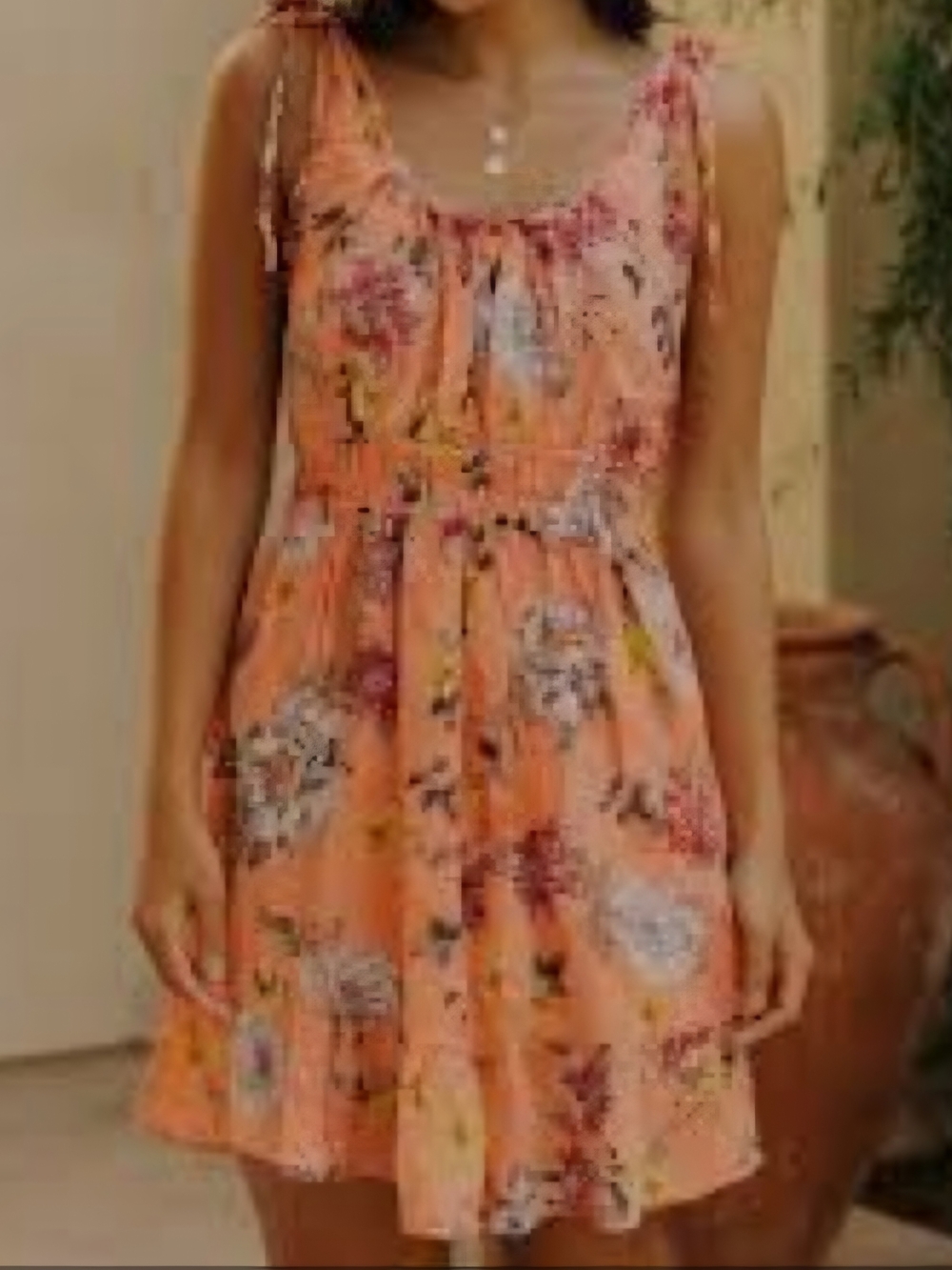 Maurices Peach Floral Tie-Shoulder Midi Dress